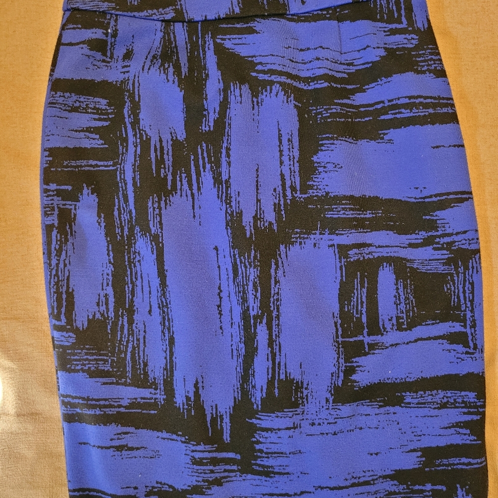 Grace Blue and Black Patterned Pencil Skirt